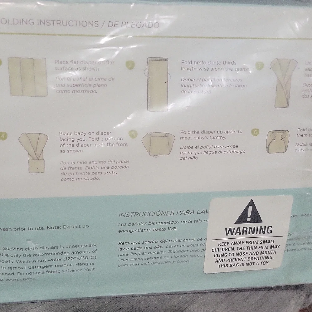 Osocozy 100% Pure Cotton Prefolded Diapers Size 2 For  15 -30lb